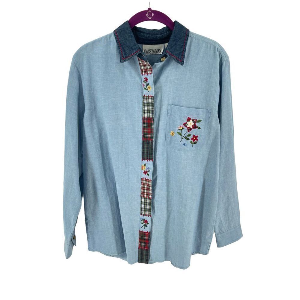 NEW Vintage Casey & Max chambray embroidered button down Small